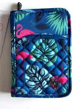 Lug Pilot Passport Wallet Flamingo Blue Tropical with Pink Flamingo Print